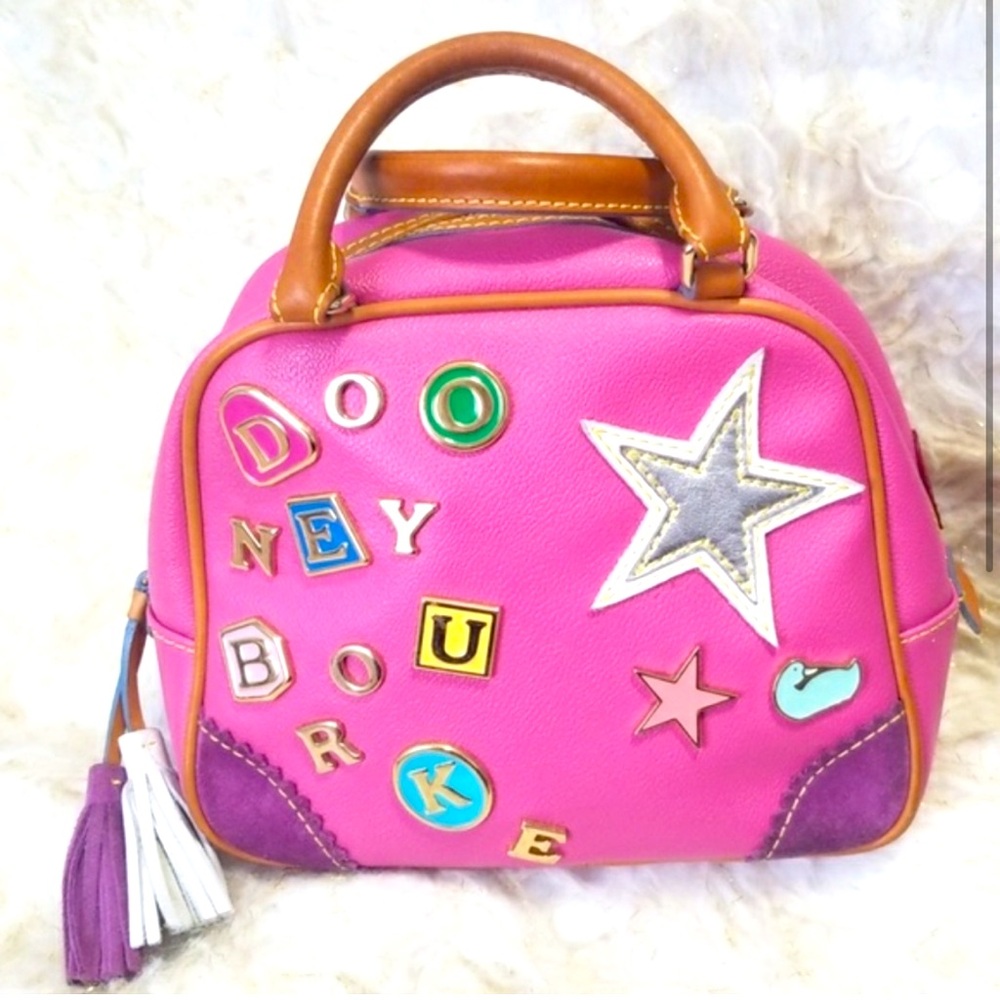 Bag Dooney Bourke Square Bowler Pink Leather Vtg
